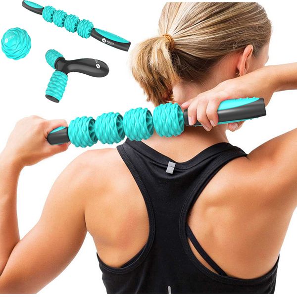 

fitness relax muscle massage stick roller mace motion gear foam shaft fascia stick massager ball auxiliary accessories 3-pcs set