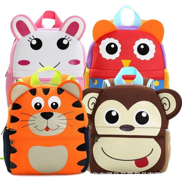 

children 3d cute animal design backpack neoprene toddler kids school bags kindergarten girls boys cartoon schoolbag giraffe owl y190601