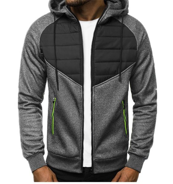 

casual men patchwork hoodies slim fall winter thick warm hoodies coats loose men cardigan zipper sweatshirts, Black