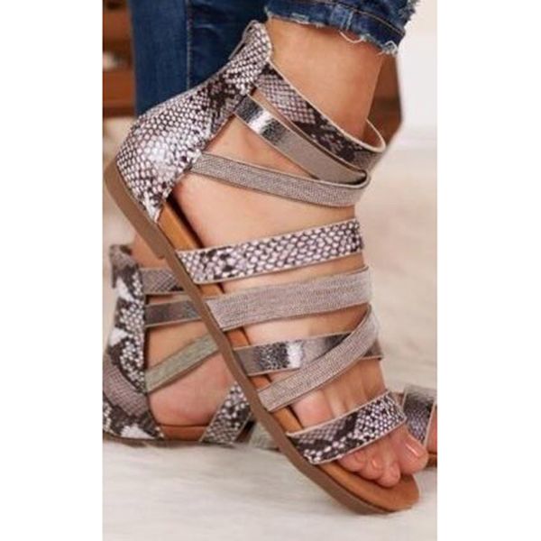 

women's sandals ladies leopard strap flat ankle beach sandals roman style summer fashion casual soft beach shoes