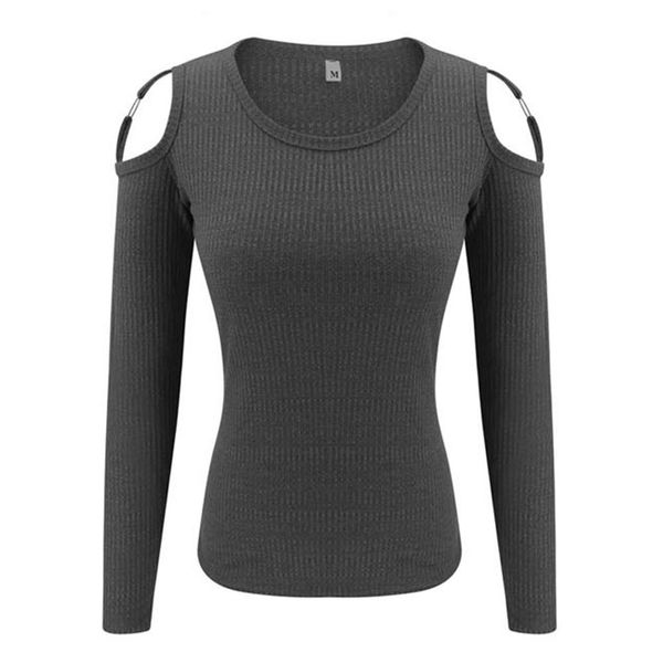 

pullover cold shoulder sleeve solid knit fashion slim soft women casual autumn crew neck stretch cotton blend, White