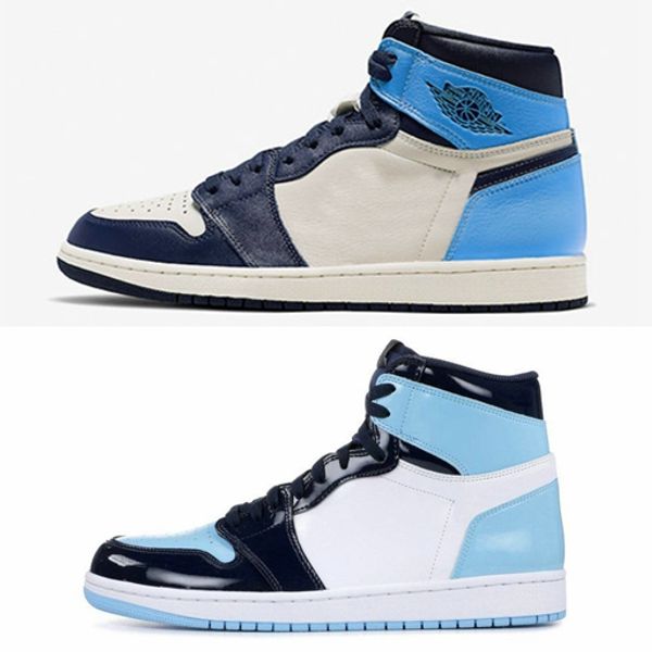 

2019 new unc patent 1 high og obsidian blue men women basketball shoes 1s baskets mens trainers 555088-140 cd0461-401 size 36-46