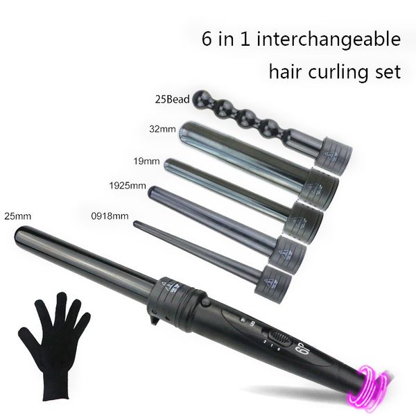 

new 6 in 1 curling irons hair care styling wand hair cone ceramic curling iron electric hair curler styler set styling tool