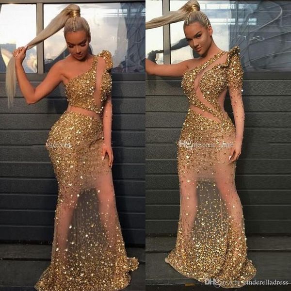 

2020 sexy gold illusion основные кристалл бисера pageant платья одно плечо single длинные рукава оболочки плюс размер платья выпускного вече, White;red