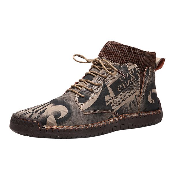 

retro combat boots men's casual snow protective winter snow boots breathable socks locomotive tooling ankle for male #zb, Black
