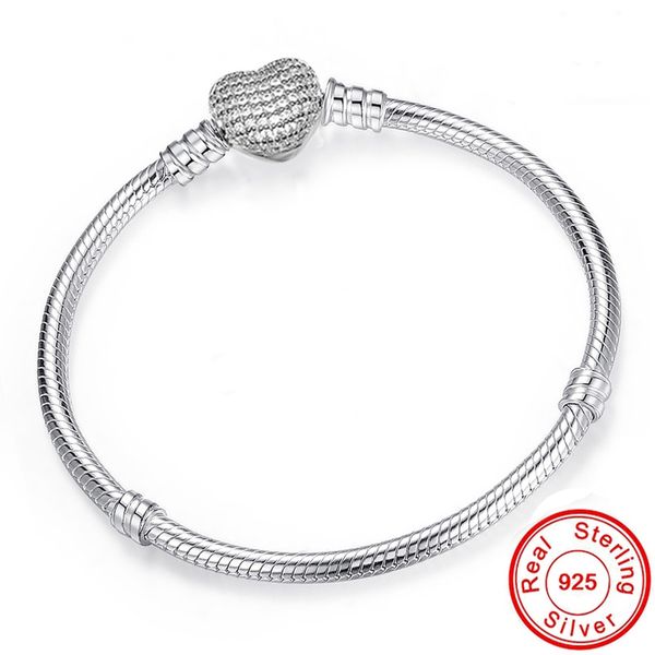 

original 925 sterling silver snake chain bracelet secure heart clasp beads charms bracelet for women diy jewelry making, Black