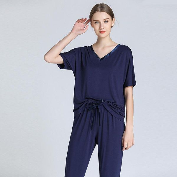 

рукав v-образный вырез пижама женские модальную короткие рукава брюки двухсекционная сыпучие большого размер главной одежда тонкая пижама же, Black;red