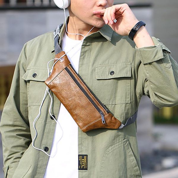 

2020 chest bag for men waist packs belt bag solid zipper single messenger phone leather chest bags men shoulder bags heuptas