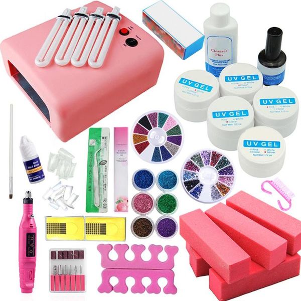 

pro acrylic power manicure nail kit acrylic tips cutter glitter rhinestones file brush manicure nail art tool set gel kit