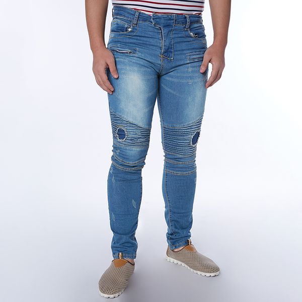

plus size 2016 new men brand clothing casual mens jeans skinny slim biker jeans denim long pants ripped homme, Blue