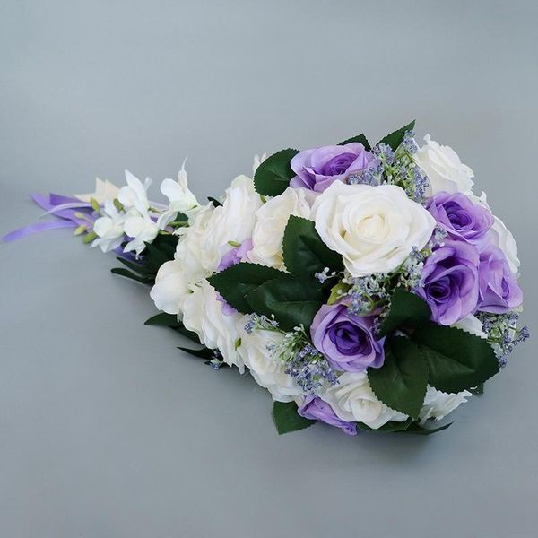 

1pc bride water drop shape holding artificial rose flowers european simulation flower brial holding fake flower wedding bouquet