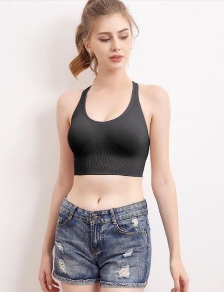 

2020 new cross back sports bra women's seamless vest style gathering fitness large size sports bra, Black;white