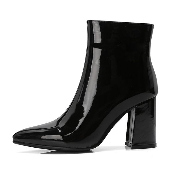 

2019 new sliver gold ankle pointed toe chunky high heel mirror metallic women pumps female stiletto boots mx200324, Black