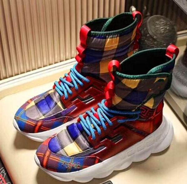 

2019 mens high black chain reaction casual shoes boots medusa chain-linked sneakers trainer luxury sneaker big size a33