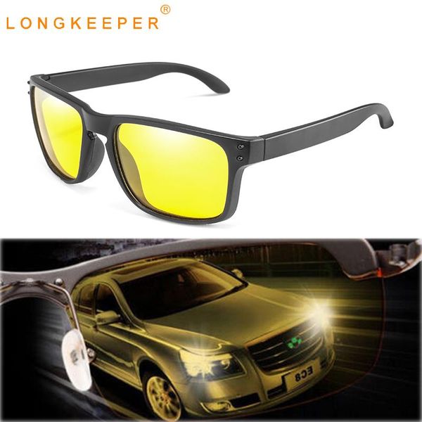 

new night vision sunglasses men square polarized sun glasses male driving safe goggle yellow lens eyewear car accessories gafas, White;black