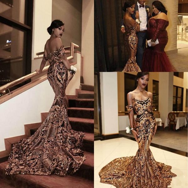 

african black girl luxury gold prom dresses mermaid off shoulder party gowns vestidos special occasion dresses evening wear