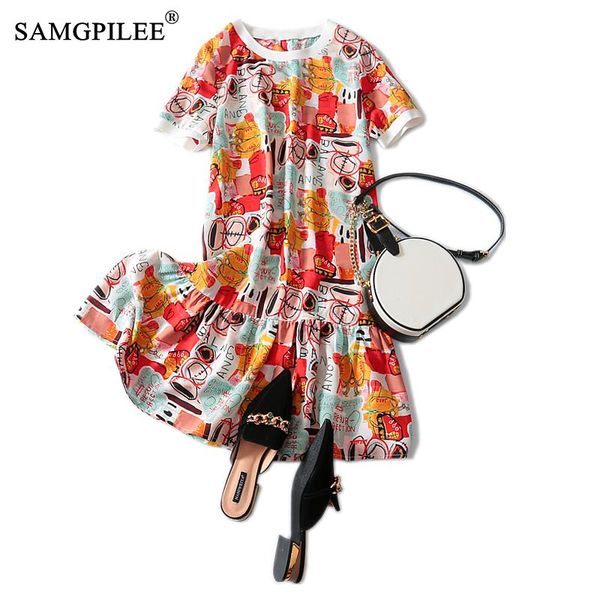 

plus size women clothing casual trumpet mermaid print summer dress knee-length empire o-neck vestido de mujer dresses for women, Black;gray