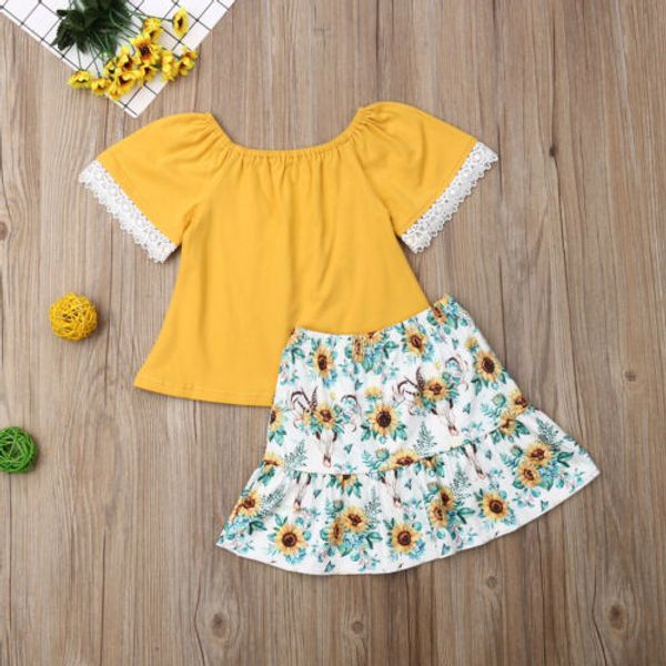

малыш дети baby girl ruffle lace футболка топ подсолнечное юбка 2pcs техники одежда набор летних девочек одежда, White