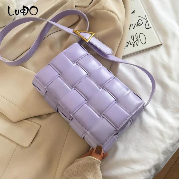 

lucdo weave shoulder handbags fashion small pu leather crossbody bags for women 2020 solid color female travel cross body bag