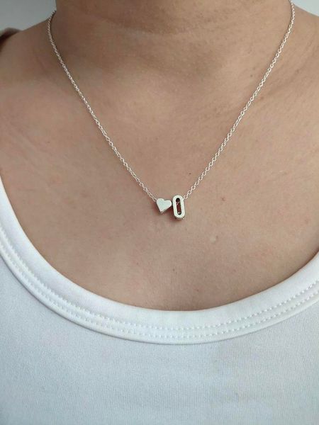 

буквица первого название алфавит o-z слайд с сердцем очарования серебра гальванической цепью металла o для женщин ожерелья любови дар, Silver