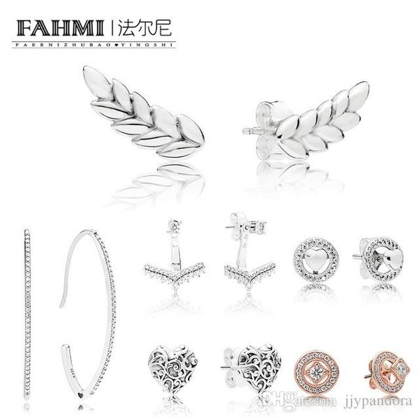 

fahmi 100% 925 sterling silver rose vintage allure forever heart earring curved grains earring princess wishbone earring studs, Golden;silver