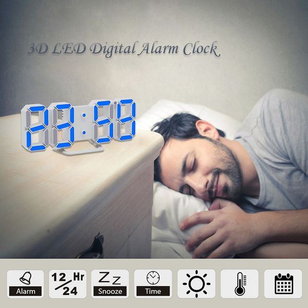 

new led digital usb office home 3d wall clock alarm with snooze nightlight home decor digital alarm clock modern