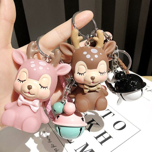 

fashion keychains cute kawaii christmas moose key chain ring anime keychain creative trinket charm women girl kids keyring, Silver