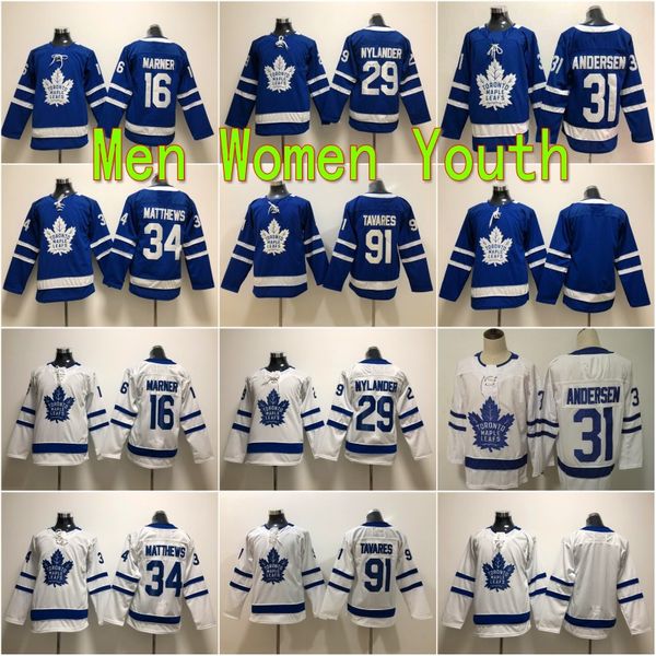 

kids women toronto maple leafs 91 tavares 34 auston 16 mitchell marner 29 nylander 31 frederik andersen 43 nazem kadri youth hockey jerseys, Black;red
