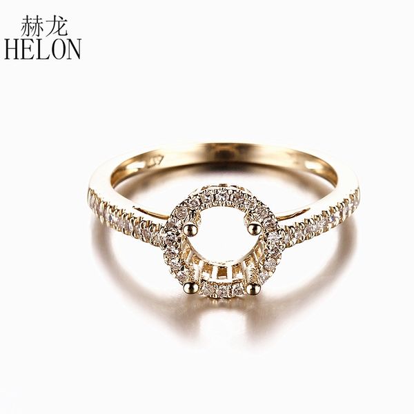 

helon solid 14k yellow gold genuine natural diamonds engagement wedding semi mount ring women trendy fine jewelry fit 6mm round, Golden;silver
