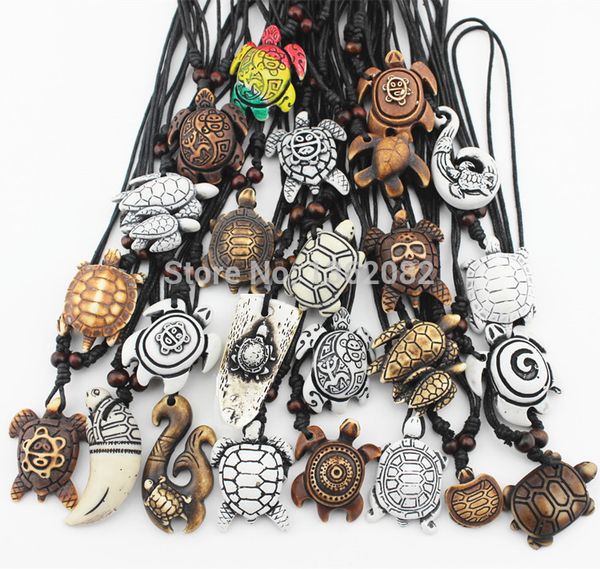 

mixed jewelry wholesale lots 25pcs imitation yak bone carved lucky surfing sea turtles pendants necklace mn386, Silver