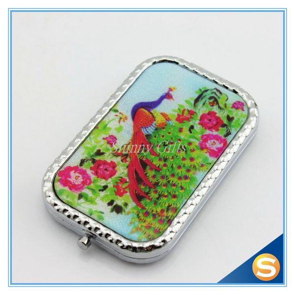 

peacock square metal material frame cosmetic mirror make up