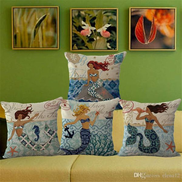 

творческий мультфильм русалка печатных льняной квадрат обнимая наволочка комплект постельных принадлежностей наволочка свадьба русалка навол