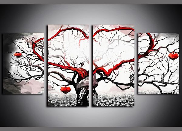 

4 panels love tree dry modern artworks giclee canvas wall art for kid home wall decor abstract poster canvas print oil painting