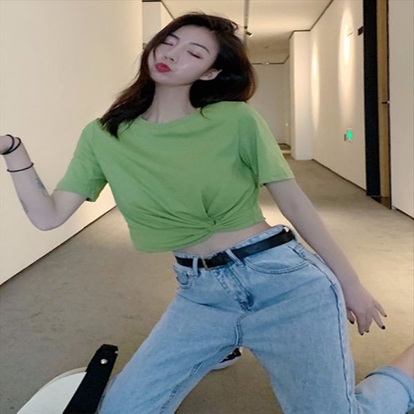 

summer clothes students' sense of design shorts and shorts short solid color short-sleeved t-shirt female fashion, White