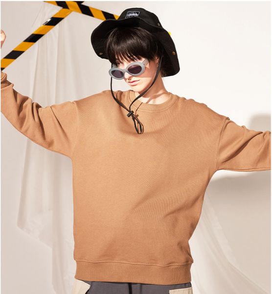 

ete men's 320g heavy solid cotton round neck sweater fashion brand off shoulder sleeve oversize customized diy, Black