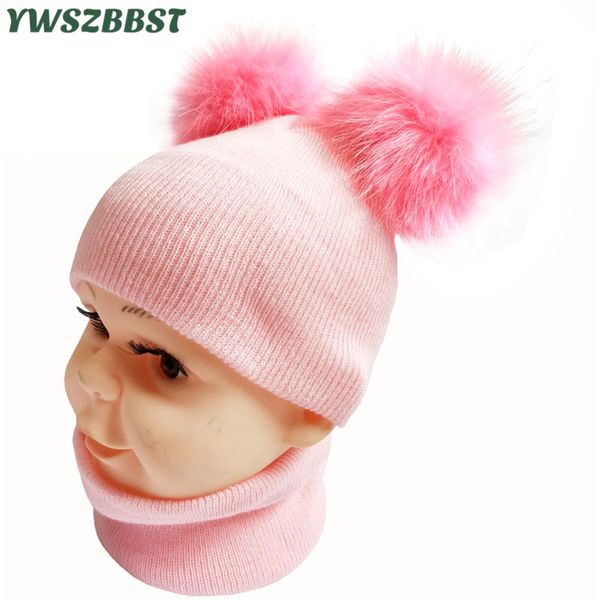 

fashion baby hats with pompom balls spring autumn winter baby hat with scarf 0 to 4y kid hats knit cap girls caps boys beanies, Yellow