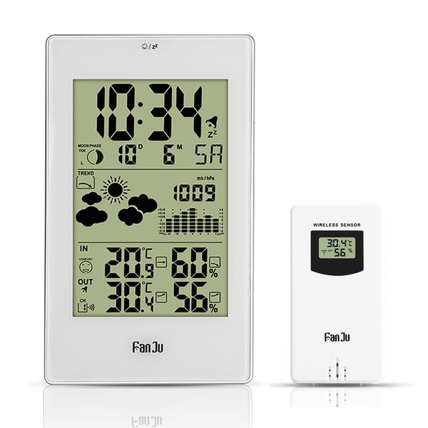 

fanju fj3352 digital alarm clock snooze weather station with barometer forecast temperature humidity wireless outdoor sensor