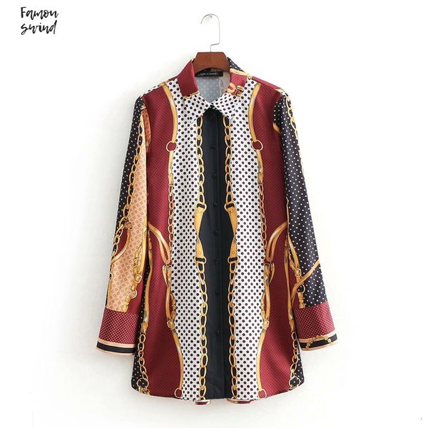 

blouse 2019 vintage contrast color print patchwork long shirt women casual slim femininas blusas ls2799, White