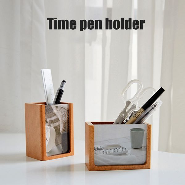 

wooden pen holder with p frame desk stationery organizer beech handmade pencil holder multi-functional pen htq99
