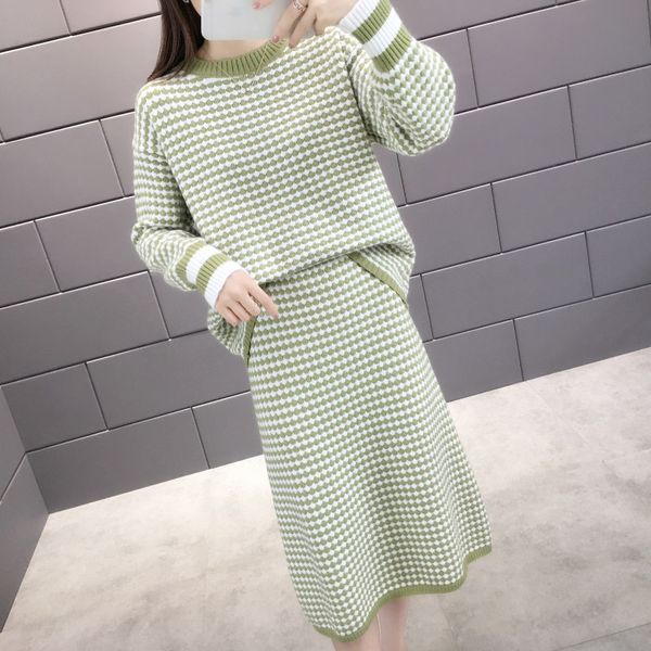 

women's sweaters 2021spring woman knitted suits elegant female fashion sweater pencil skirt sets autumn warm basic women 2piece set, White;black