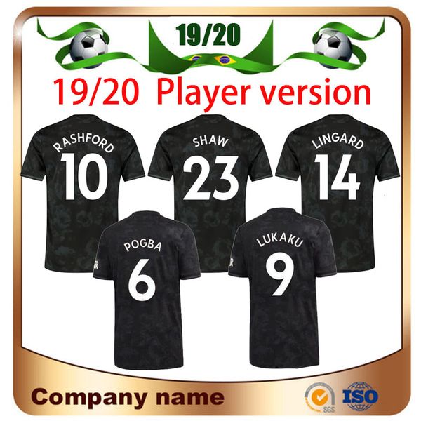 

19/20 player version united third away soccer jersey 2020 #6 pogba #9 martial #10 rashford soccer shirt #14 lingard football uniform, Black;yellow