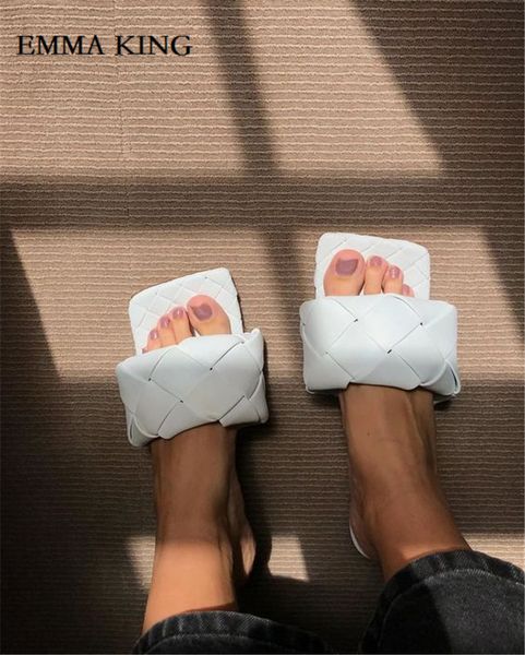 

women puffy square open toe mules weave carft high heel sandals luxury chic women slippers summer party shoe zapatos mujer, Black