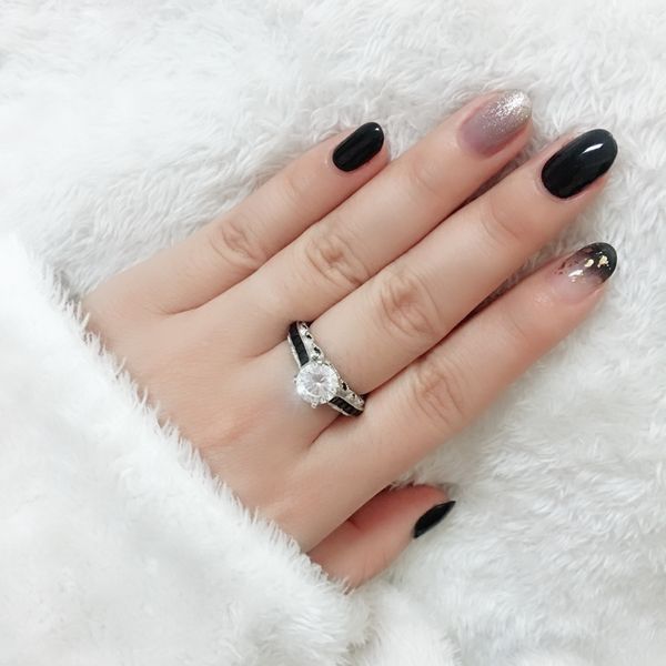 

black awn luxurious 925 sterling silver fine jewelry trendy engagement bague black spinel leaf women's wedding ring gg015