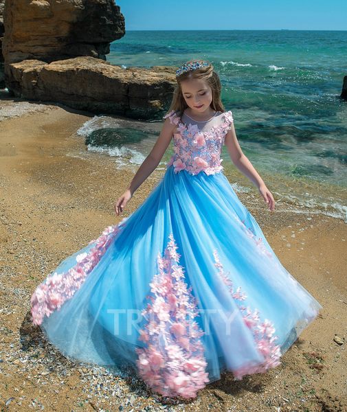 

shinning blue pink applique beach girl' pageant dresses flower girl dresses holidays/birthday skirt princess skirt custom size 2-14 f1, White;red