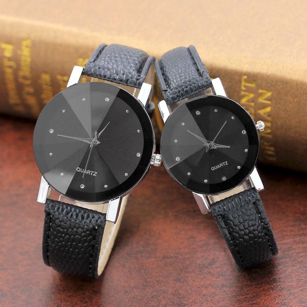 

2019 new casual round couple watch black brown dial leather pointer student temperament man woman quartz watch, Slivery;brown