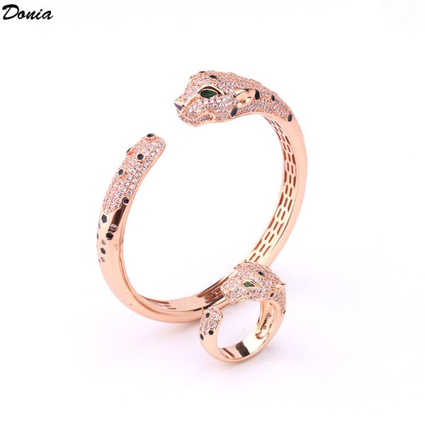 

donia jewelry european and american fashion classic leopard inlaid zirconia bracelet ring set designer bracelet ring set, Black