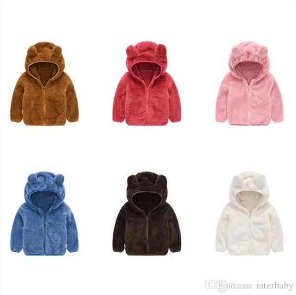

kids jackets hoodies rabbit ear fur fleece boys solid hooded coat zipper sweater designer jumper boutique sweatshirts outerwear ayp6283, Black