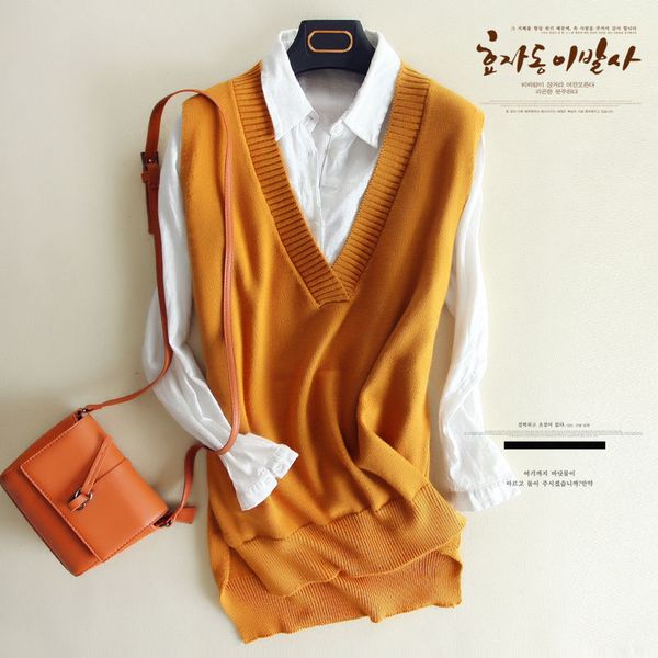 

zocept 2018 spring women's knitted wool big v neck vest long tail new match female sweater outerwear women's sleeveless pullover, Black;white