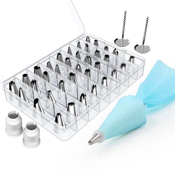 

42pcs/set cake decorating tips set stainless steel icing piping nozzles diy household baking tools reusable pastry bags couple
