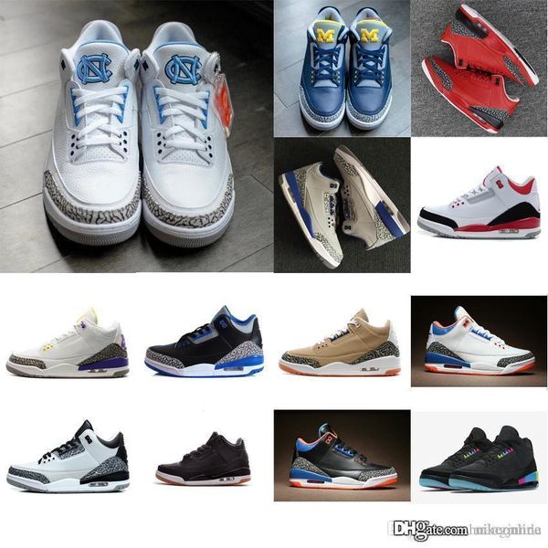 

new mens jumpman 3s basketball shoes unc blue university pack michigan oreo black aj3 sneakers boots j3 with original box for sale